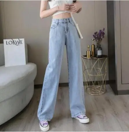 Women Jeans Vintage High Waist Jeans Street Casual Hip Hop High Waist Loose Straight Jeans Wide-leg Cotton Trousers hollister jeans Jeans