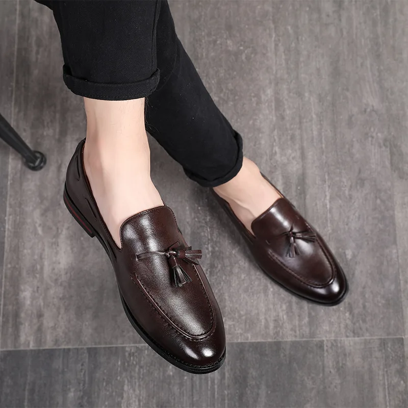 

Men Slip on Dress Office Wedding Shoes Men Pointed Toe Dress Leather Shoes Luxury Italian Style Formal Party ShoesPlus Size 48