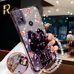 3 - Piece Attractive Flower Design Phone Accessory Set with Case, Lanyard, and Stand - Motorola Moto G05 (PURPLE)