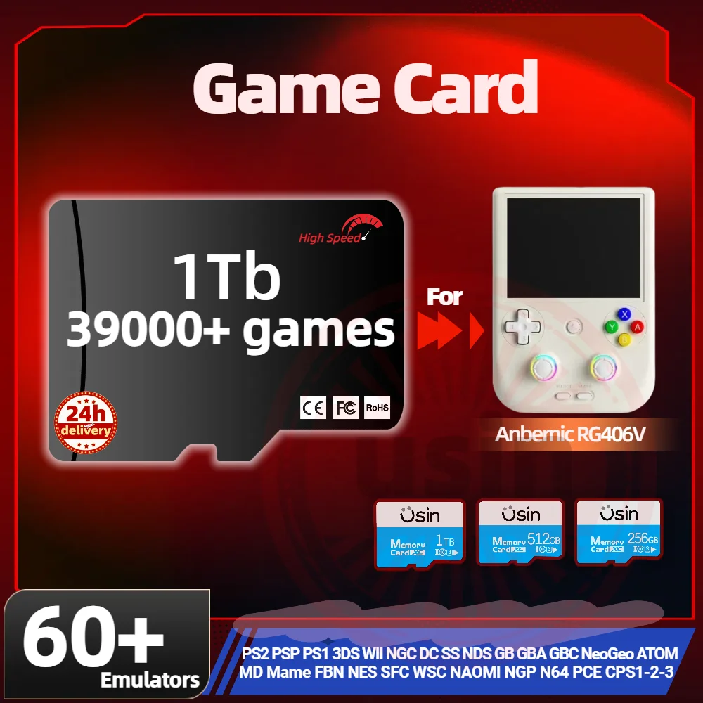 thumbnail image 1 of Tarjeta de juego TF para Anbernic RG406V, todos los emuladores, preinstalación, juegos retro de PS2, PSP y PS1, tarjetas de memoria SD portátiles de alta velocidad de 1 TB y 512 G, 1 of 5