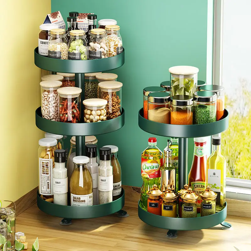 

Multifunctional Thickened Plastic 360-degree Rotating Kitchen Seasoning Storage Rack Home Snack Fruit Toiletries Storage Shelf