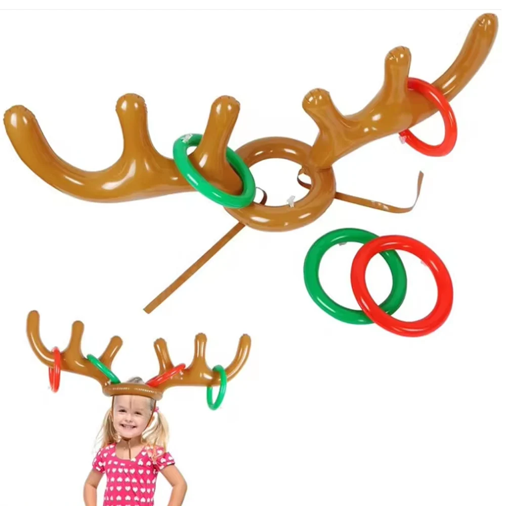 Christmas Inflatable Reindeer Antler Hat Ring Toss Game – Fun Holiday Toy for Kids, New Year and Christmas Outdoor Party Gift Beach games & Inflatables Beach Toys and Leisure Accessories