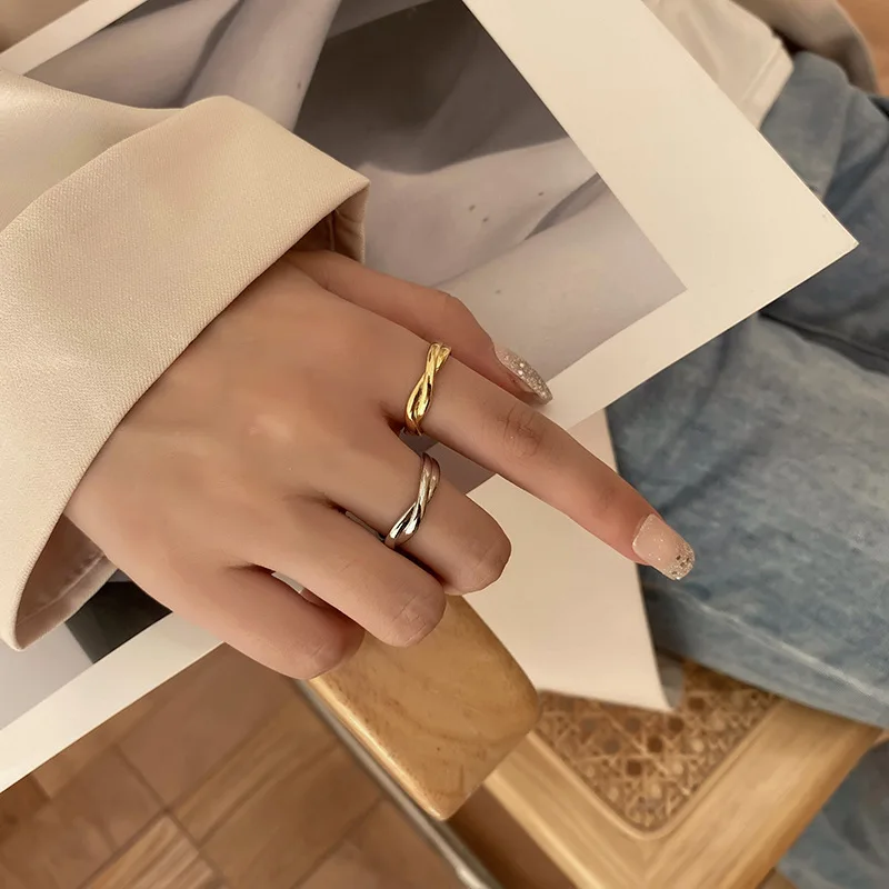 Sam Panda 925 Sterling Silver Two Line Cross Stitching Anello Sottile Gioielli Femminili Semplici Accessori Temperamento Regali