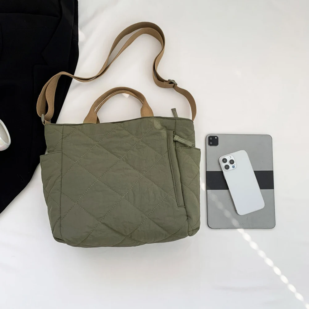 Simple Quilted Hobo Tote Women Soft Cotton Padded Crossbody Bag Large Capacity Work Shoulder Bag  Soft Puffer Top Handle Handbag