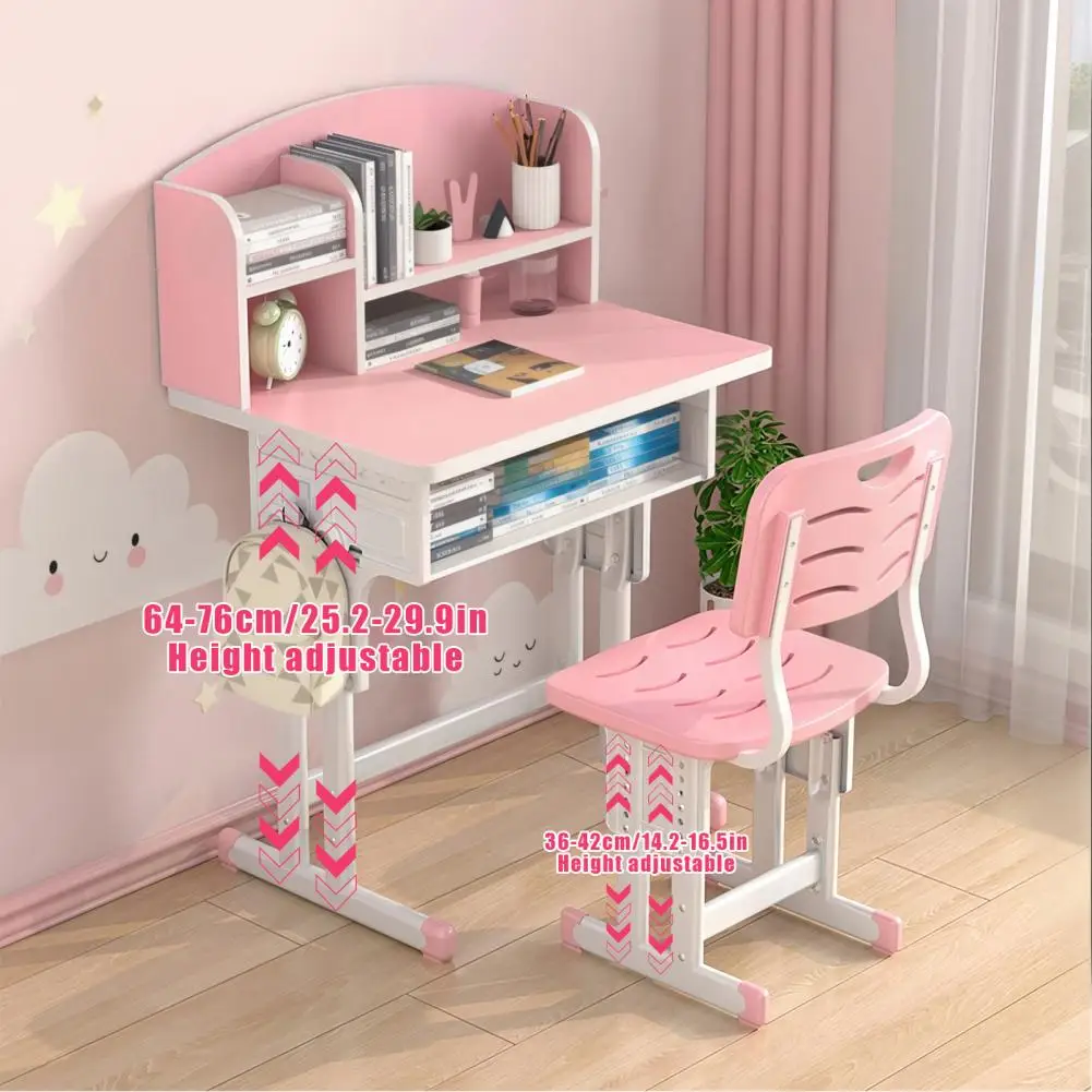 2Pcs/Set Kids Desk Chair Set Height Adjustable Children School Study Table Chair Set with Drawer Desk Chair with Book Stand 5