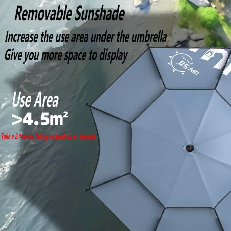 Large Outdoor Umbrella 1.8-2.4M Sunshelter Anti-UV Thickened Sunscreen Fishing Umbrella Beach Camping Large Parasol 360 &deg; Adjust