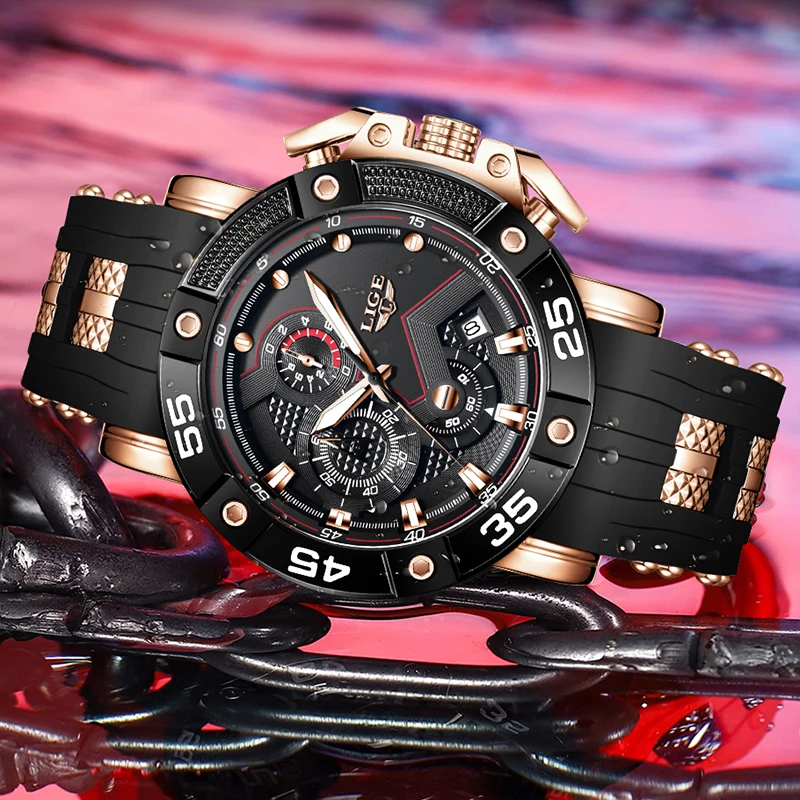 LIGE New Men's Quartz Wristwatch Fashion Silicone Sports Military Watches For Men Original Brand Luxury Waterproof Chronograph