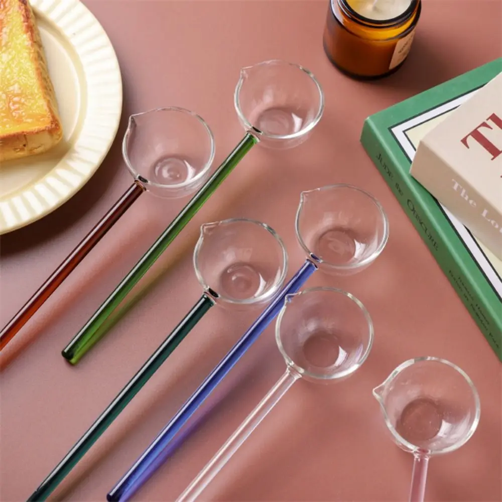 Borosilicate Glass Spoon Colored Long Handle Heat Resistant Deep Sauce Soup Spoon Heated Directly Home Kitchen glass spoon