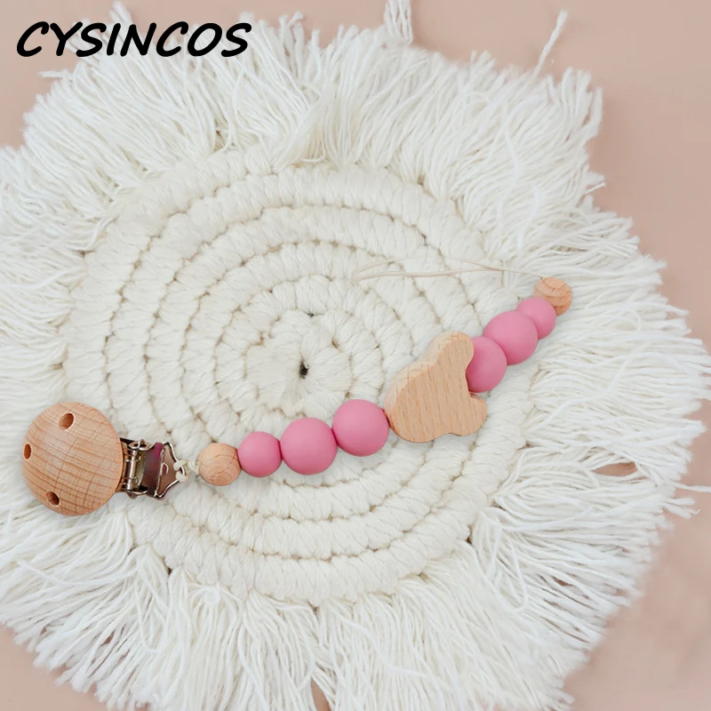 

Custom Name Wooden Personalized Baby Pacifier Chain Silicone Bead Dummy Nipple Holder Guard Teether Pendant Newborn Gift Stuff