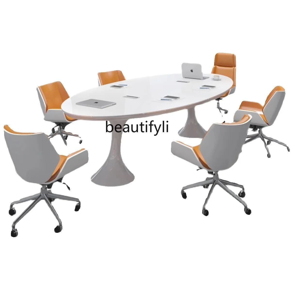 

Paint Conference Long Table Simple Modern Office Table and Chair Combination Oval Small Negotiation Training Table