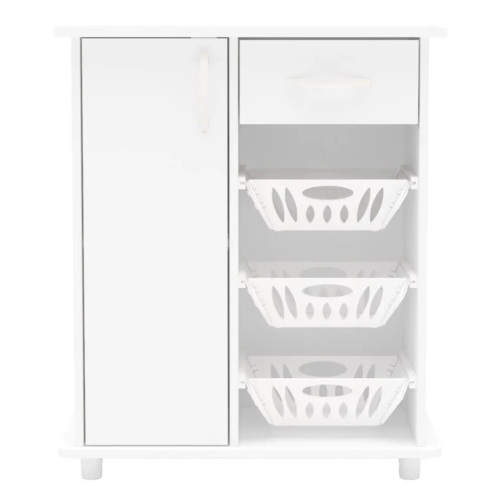 

1 Drawer & 3 Baskets Bookcase Kitchen Storage Cabinet With 1 Door Whitefreight Free Locker Living Room Furniture Home