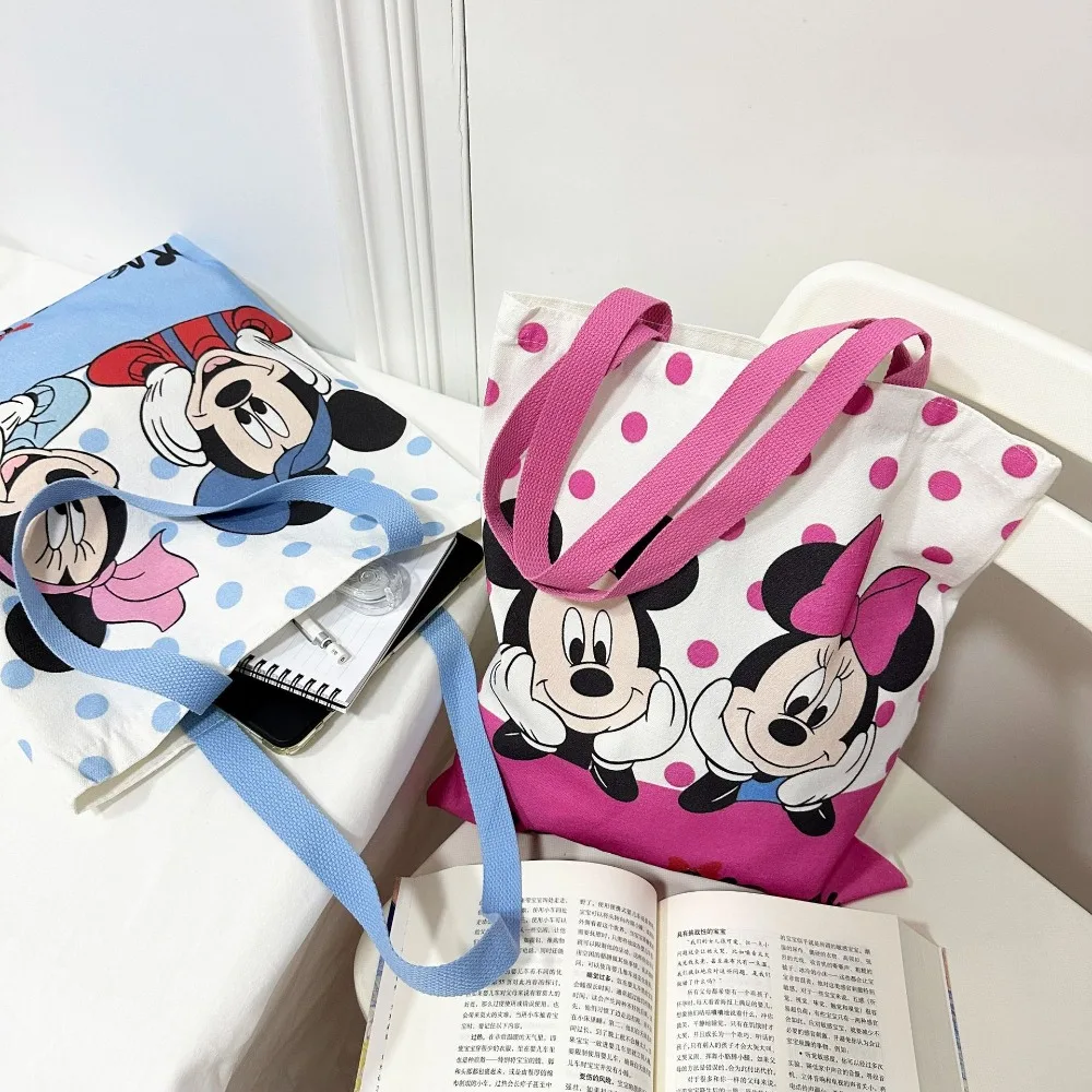 

Disney Mickey Mouse Canvas Bag Handbag for Girls Anime Figure Toy Minnie Fashion Cute Tote Bag Storage Shoulder Bags Women Gifts