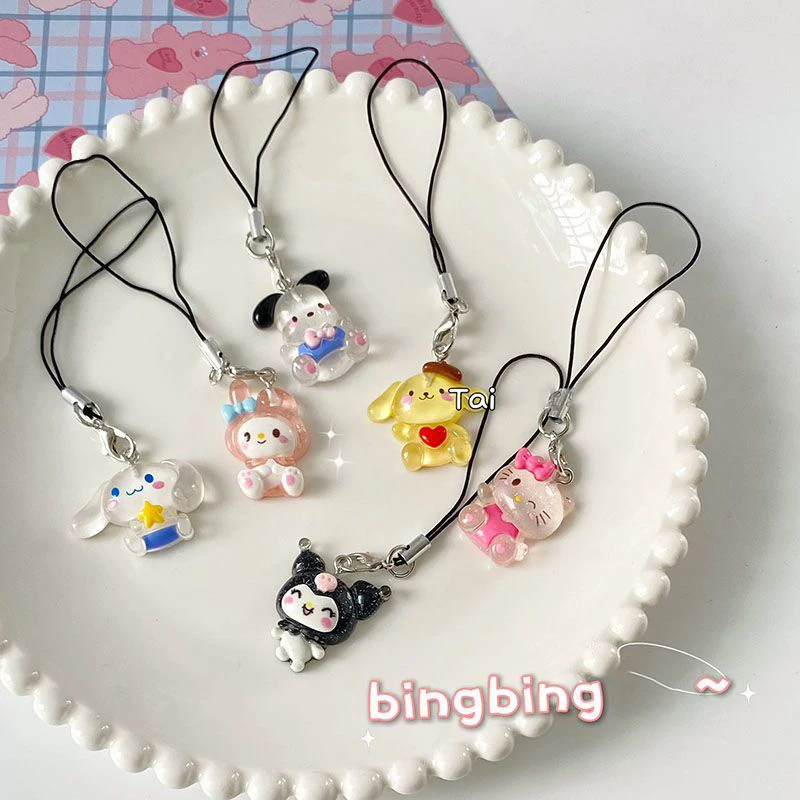 Sanrio Hellokitty Purin Mobile Phone Pendant Mymelody Pachacco Kuromi Cinnamoroll Bag Keychains Couple Pendant Rope Accessories valorant weapon 9 lives phantom m4 game peripheral 9cm metal sword pendant weapon model accessories keychains gifts toys boys