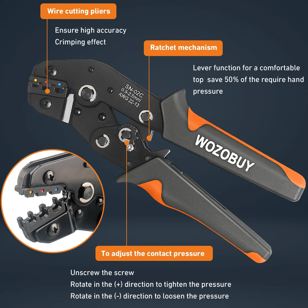Wire Stripper Wire Terminals Crimping Tool Kit AWG22-13/0.5-2.5mm&sup2; Ratcheting Crimper Tool for Insulated Connectors