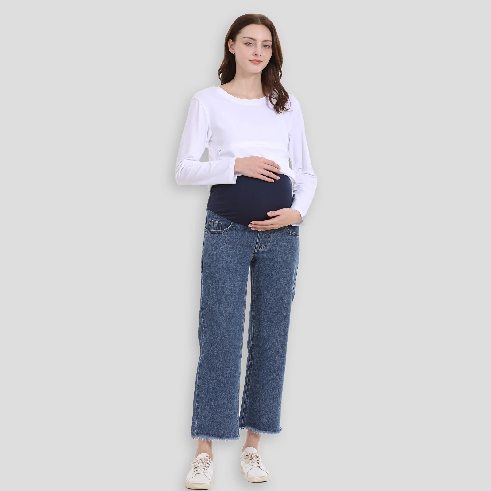 Maternity Pants For Pregnant Women Ajustabel Waist Band Pregnancy Jean Trousers Loose Straight Legging Bottoms Wide Leg Pants 4