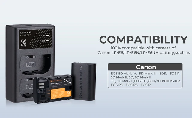 Kit 2 Batteries LP-E6P 2400 MAh + Chargeur USB-C PD 45W 4 Ports - Compatible Canon EOS R5/R6 Mark II, R7, 5D Mark IV