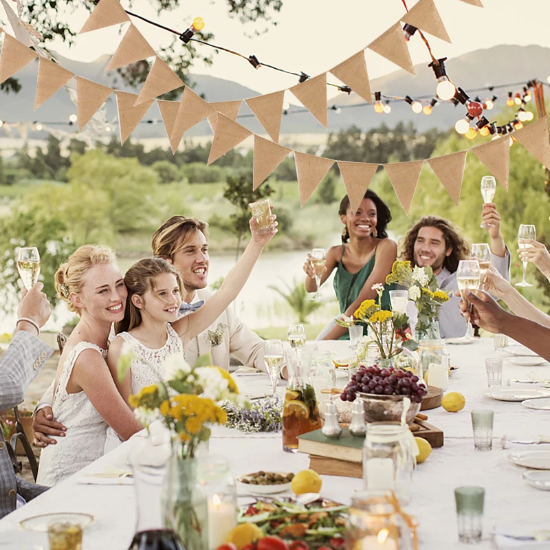 3.8M 13Flag Vintage Jute Banner Hessian Burlap Bunting Garland Wedding Party Supplies Photo Props Christmas Decorations for Home