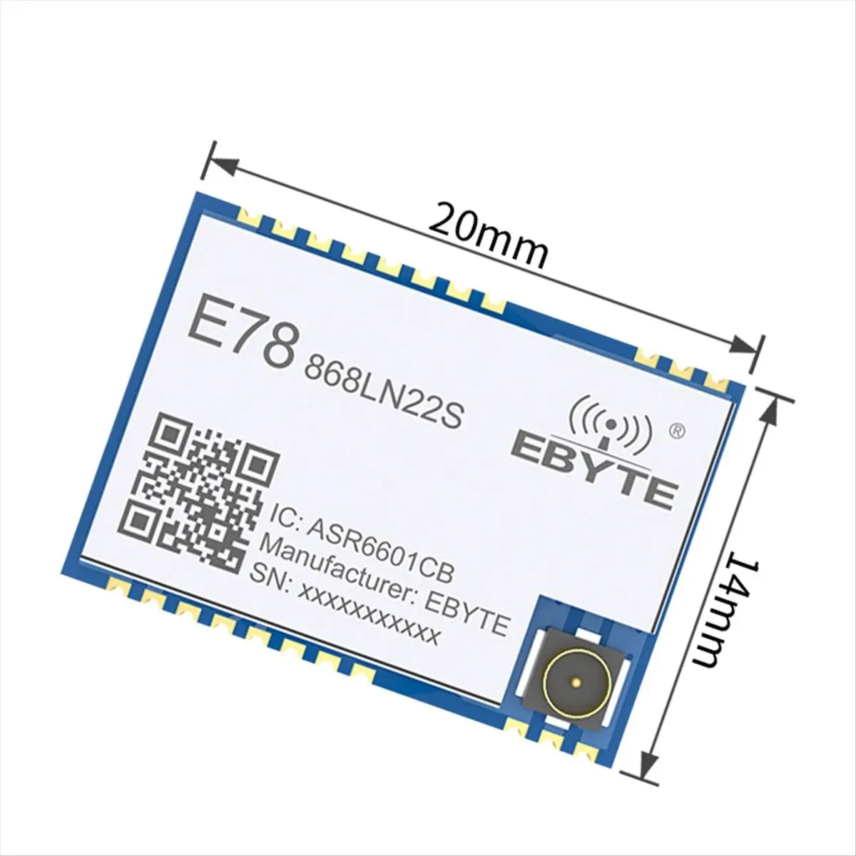 T28C LoRaWAN SoC E78-868LN22S 868MHz LoRa 모듈 ASR6505/6601TXCO 22dBm 무선 트랜시버 SMD IPEX 스탬프 홀 커넥터