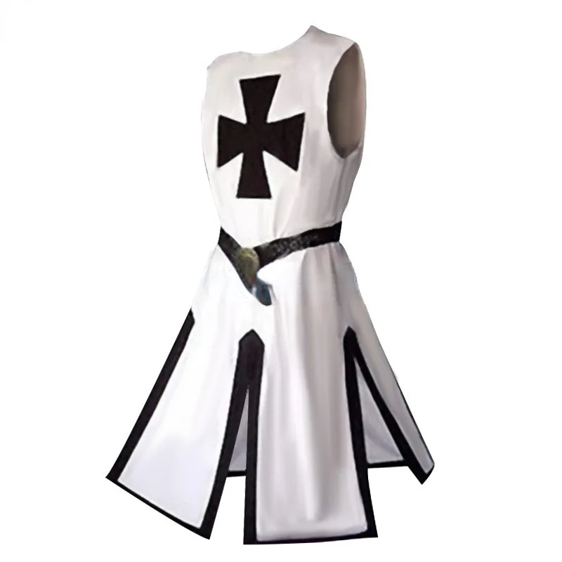Plus Size Men Medieval Cosplay Robes Templar Knight Crusader Surcoat Long Sleeve Short Tops Reenactment Costume men festival costume set