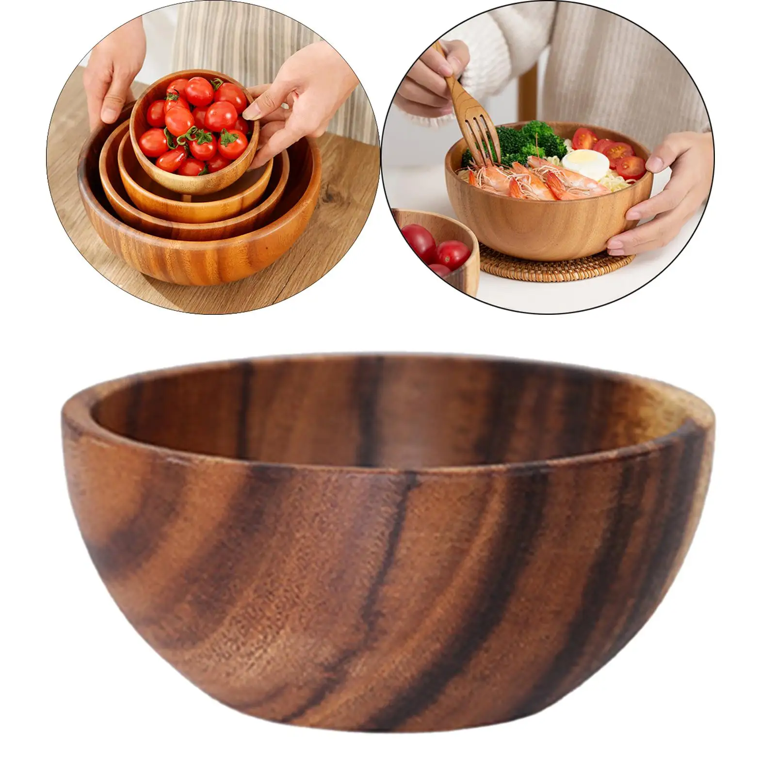 Wooden Salad Bowl Household Kitchen Utensils Fruit Rice Soup Serving Bowls