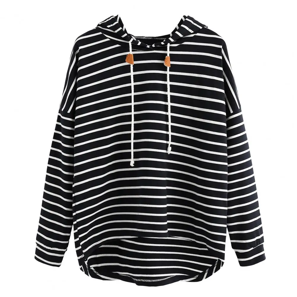 

Drawstring Women Hoodie Stylish Women's Striped Hoodie Irregular Hem Drawstring Casual Loose Fit for Autumn Spring Irregular Hem