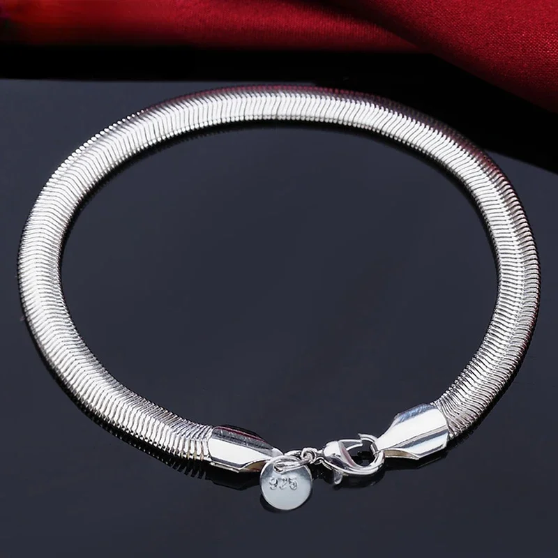 

Zhubobo 925 Sterling Silver 6mm Side Snake Chain Bracelet For Women Men Wedding Engagement Party Fashion Jewelry