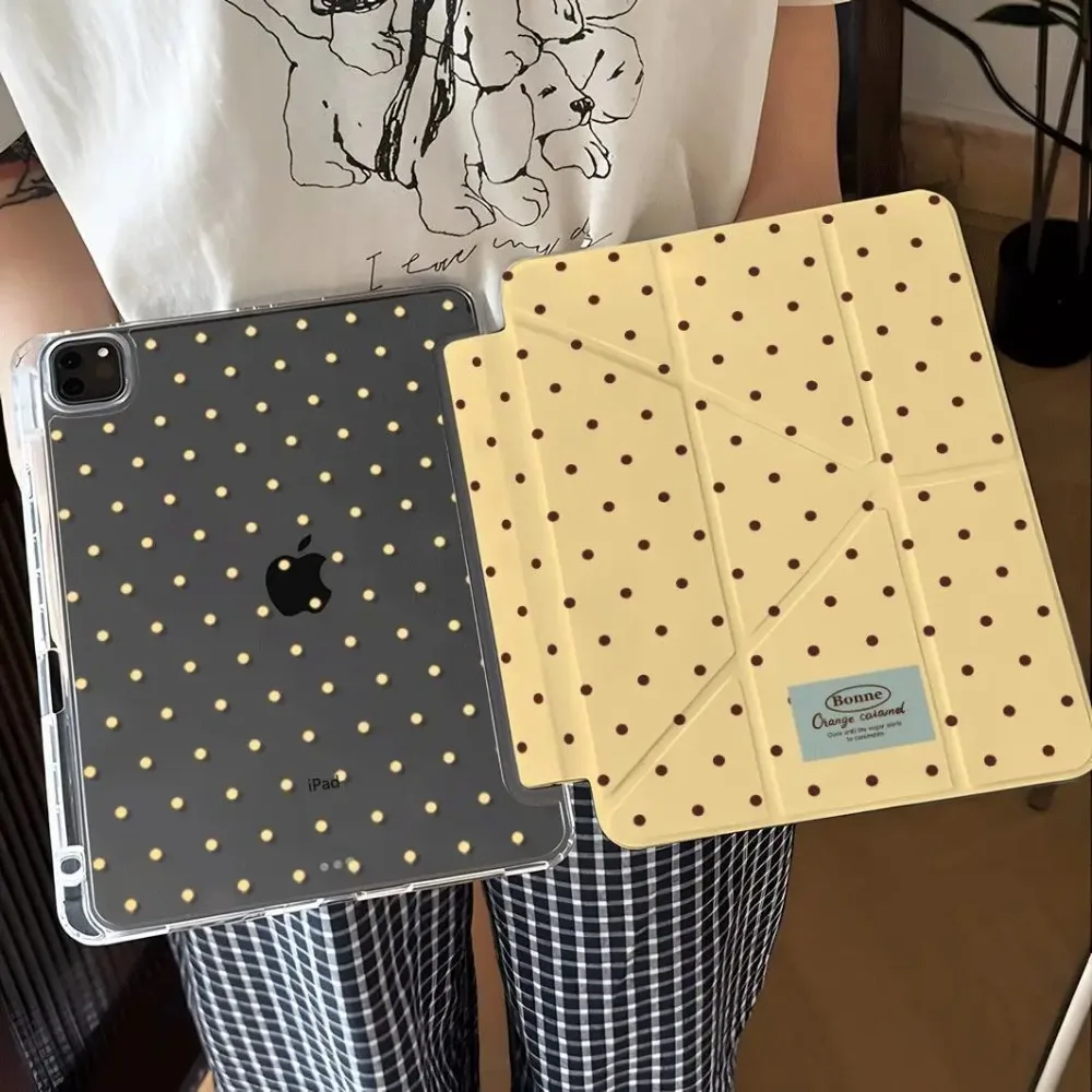 Black and Yellow Polka Dots Foldable Tablet Case