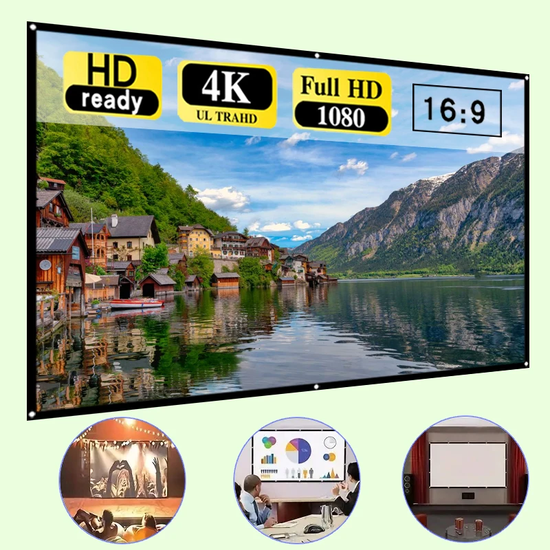 Projector Screen 60-150 inch white soft screen easy to clean and move supports double-sided projection