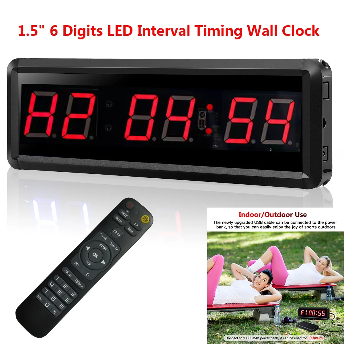 1.5 inch Programmable Remote control LED crossfit timer Interval Timer garage timer sports