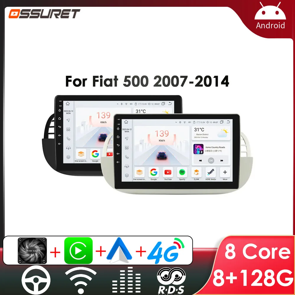 Auto Intelligente Systeme Android Auto Radio für Fiat 500 2007-2015 Carplay GPS Android Auto Multimedia 1DIN Player WIFI DSP stereo