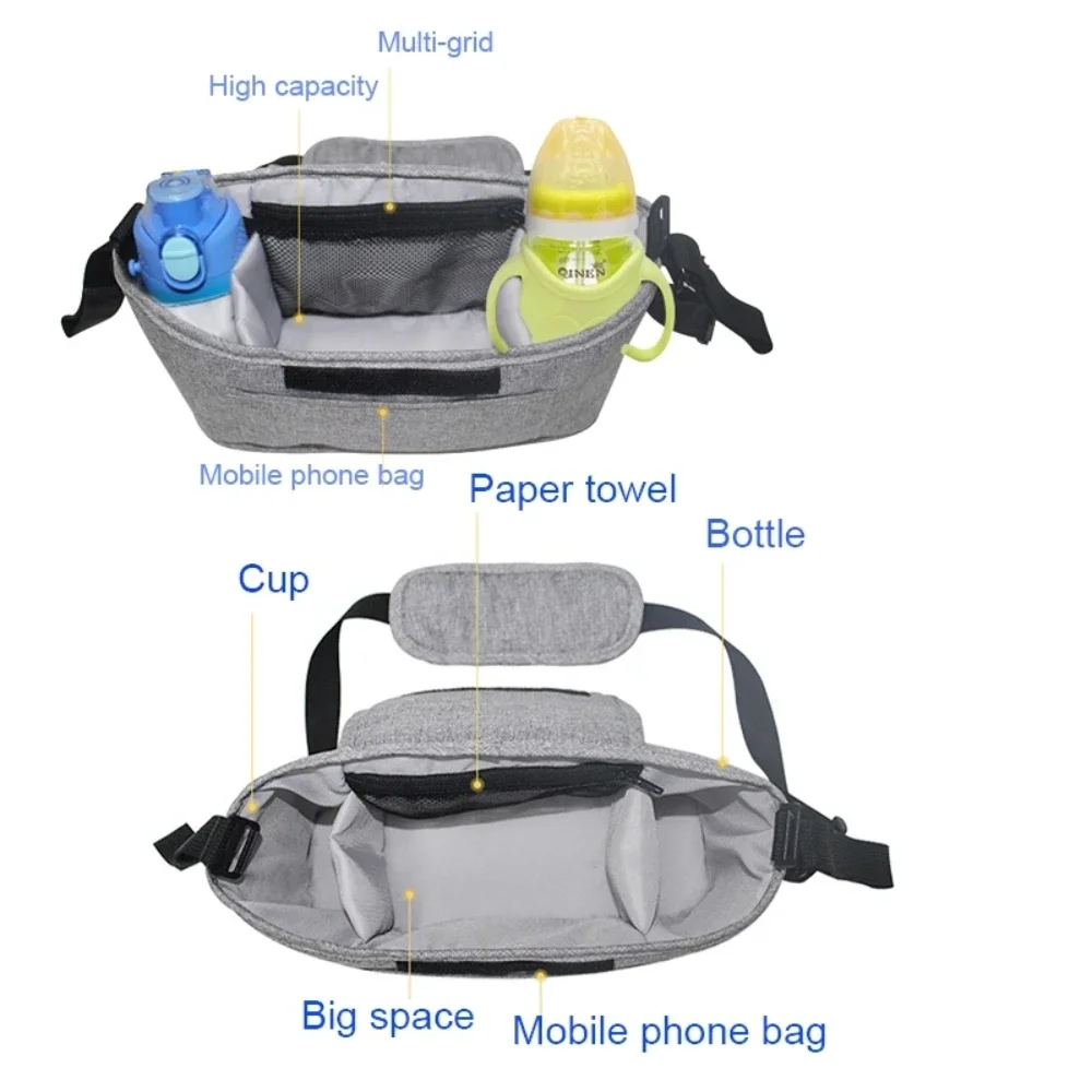 Baby Stroller Organizer Bag, Pram Cup Holder, Capa para carrinhos, Acessórios