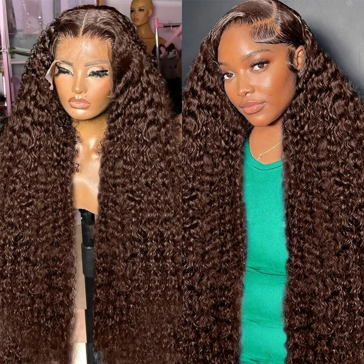 Curly HD 230% 13x6 Chocolate Brown Deep Wave Human Hair Wigs 13x4 Lace Front Water Wave 30 40 Inch Transparent Lace Frontal Wig