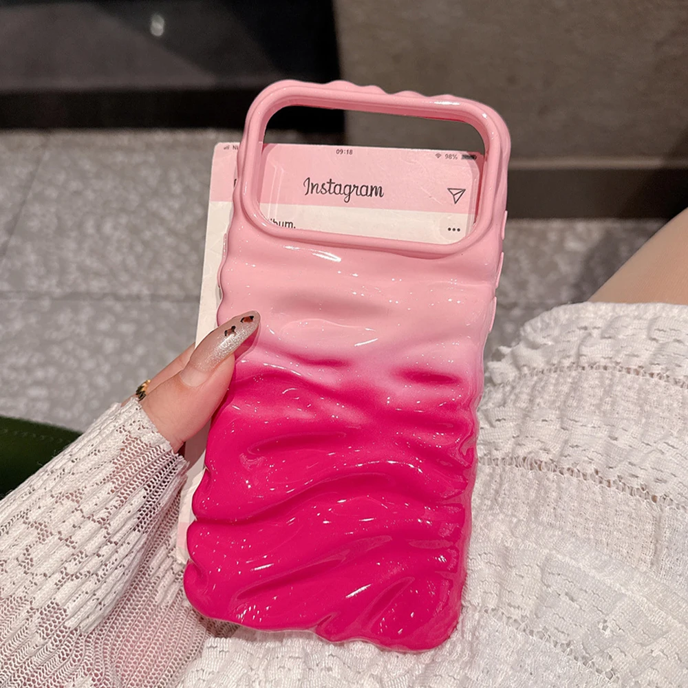 Gradient Pleated Water Ripple Glossy Phone Case - Dual Color Protective Back Cover