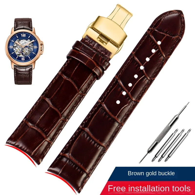 thumbnail image 1 of Correa de reloj de piel de vaca con extremo curvo universal de 20, 21 y 22 mm para Rossini, Tissot, Citizen, Seiko, Jaeger-LeCoultre, correa de reloj para hombre con boca de arco, 1 of 5