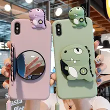 

Cosmetic Mirror Dinosaur Bracket Soft Phone Case for IPhone 12 Pro Max 7 8 Plus 11 Pro XS Max XR Soft Cartoon Phone Shell Cover