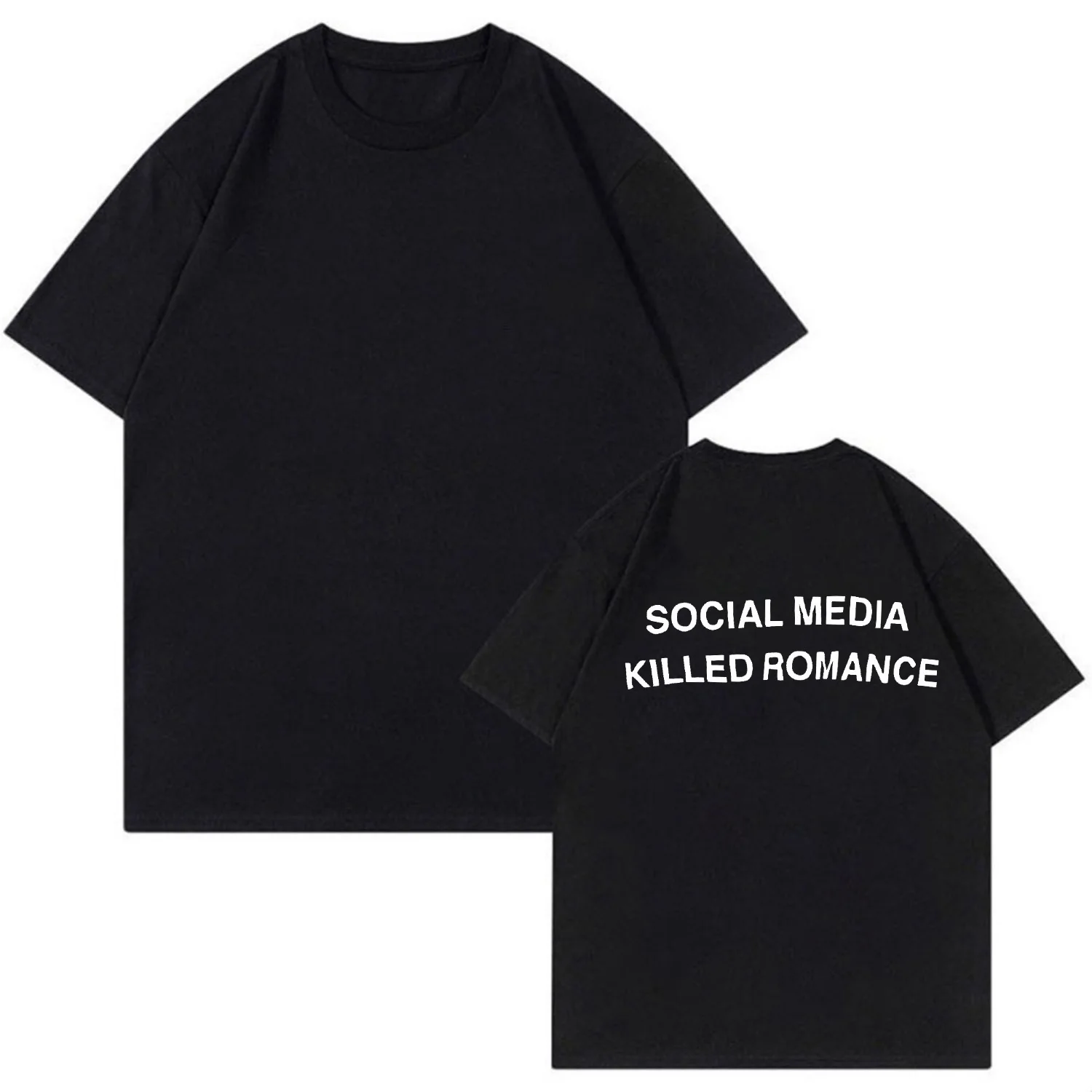 SOCIAL MEDIA KILLED ROMANCE T-shirt Fun Custom Couple Short Sleeve 100% Cotton Crew Neck Top for Men and Women  gothic 5