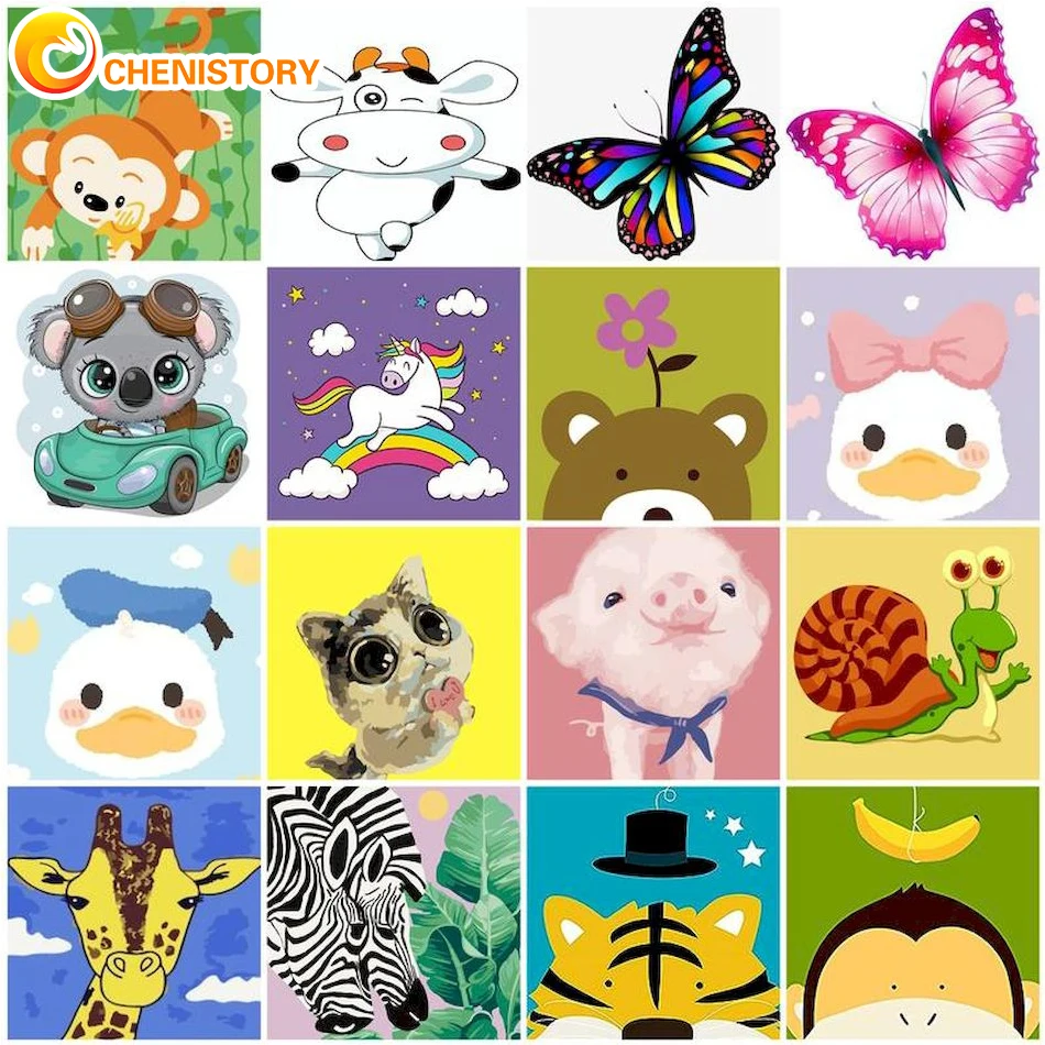 -Paint By Numbers Cartoon Animal Painting Kit For Kids 20x20 1