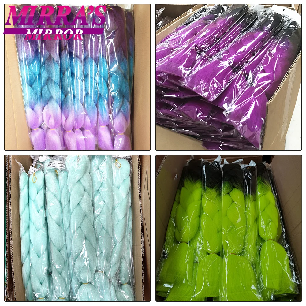 24 Inch Jumbo Braids Extensions Synthetic Braiding Hair Afro Ombre Color Fake Hair for Woman Braid Purple Blue Pink White Hair – Detail 19