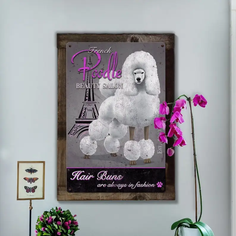 

Animal French Poodle Dog Vintage Metal Poster Home Decor Retro Tin Sign For Pub Bar Club Decor Plate Poodle Wall Plaque 8x12inch