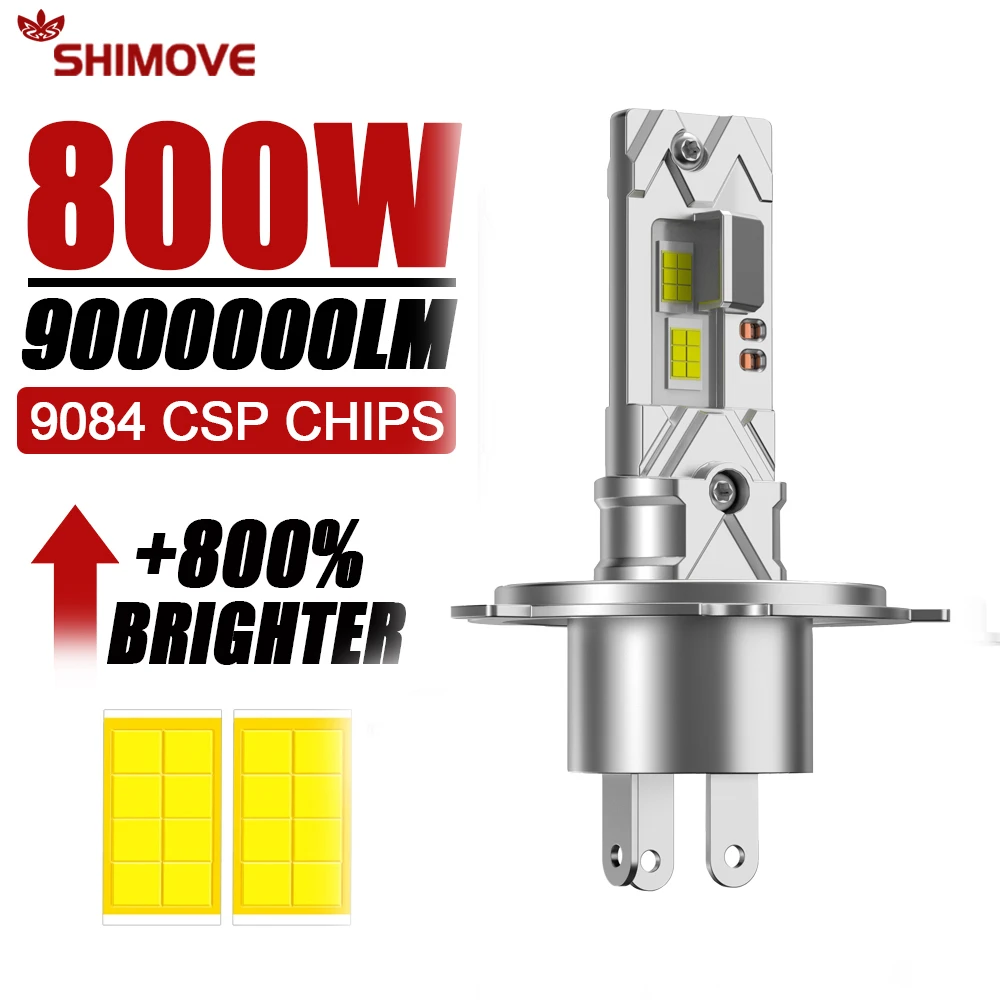 H4 Hi/Lo Beam 6000K 800W 9000000LM LED лампа для фар, мініатюрний дизайн, бездротова, для автомобільних ламп, чіп CSP 9084, біла