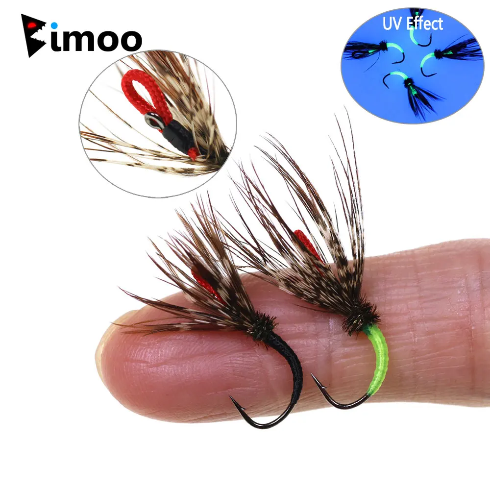 Bimoo 6 Stück # 12 Praktische Tenkara-Fliegen mit Parachute Grizzly Hackle, Nassfliegen, Kebari für Forellen-, Steelhead- und Grauforellen-Angeln, Angelköder