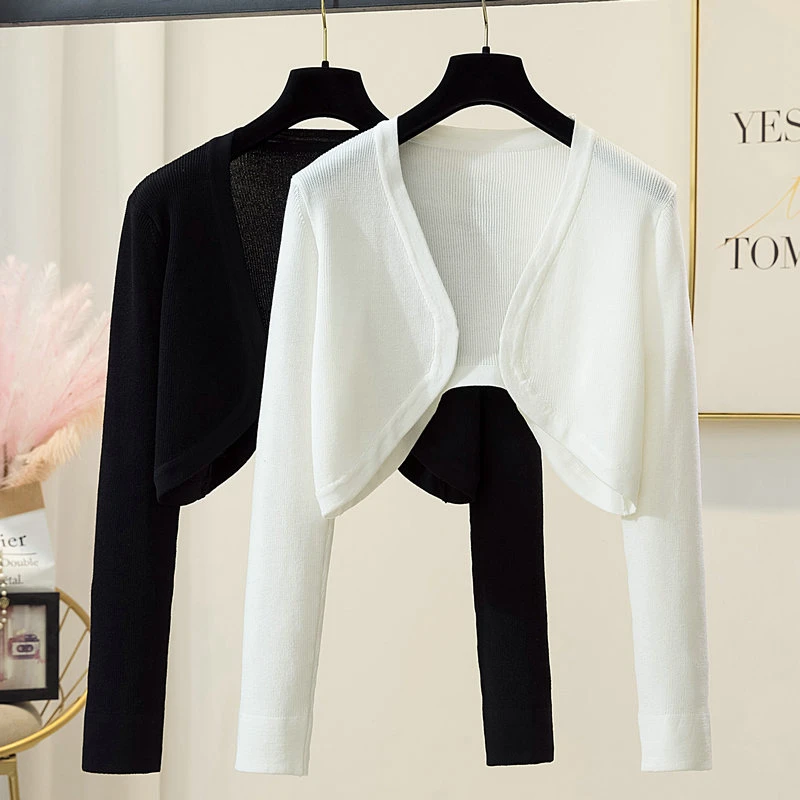

Cropped Cardigan Women's Clothing Long Sleeve Tunic Sueter 2023 Ropa Mujer Fashion Knitted Sweater Korean Tops Pull Femme