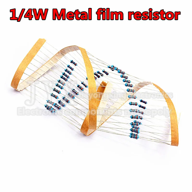 100PCS 1/4W Metal film resistor 1% 1R~22M 0.25W 3R 2.2R 10 100R 120R 150 220R 270 330 1K 2.2K 4.7K 10K 100K 470K 1M 10M 20M ohms