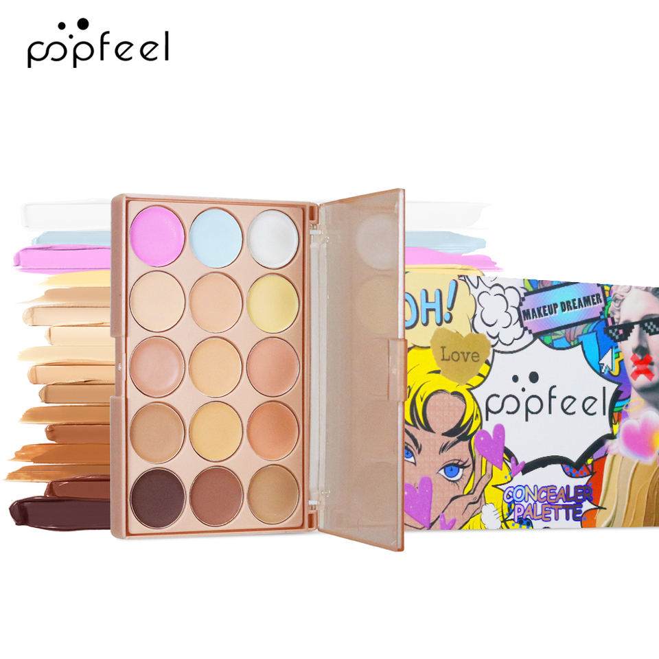 POPFEEL 15-Color Face Concealer Palette-Flawless Coverage, Waterproof Concealer with Long-Lasting Natural Radiance MakeupPalette