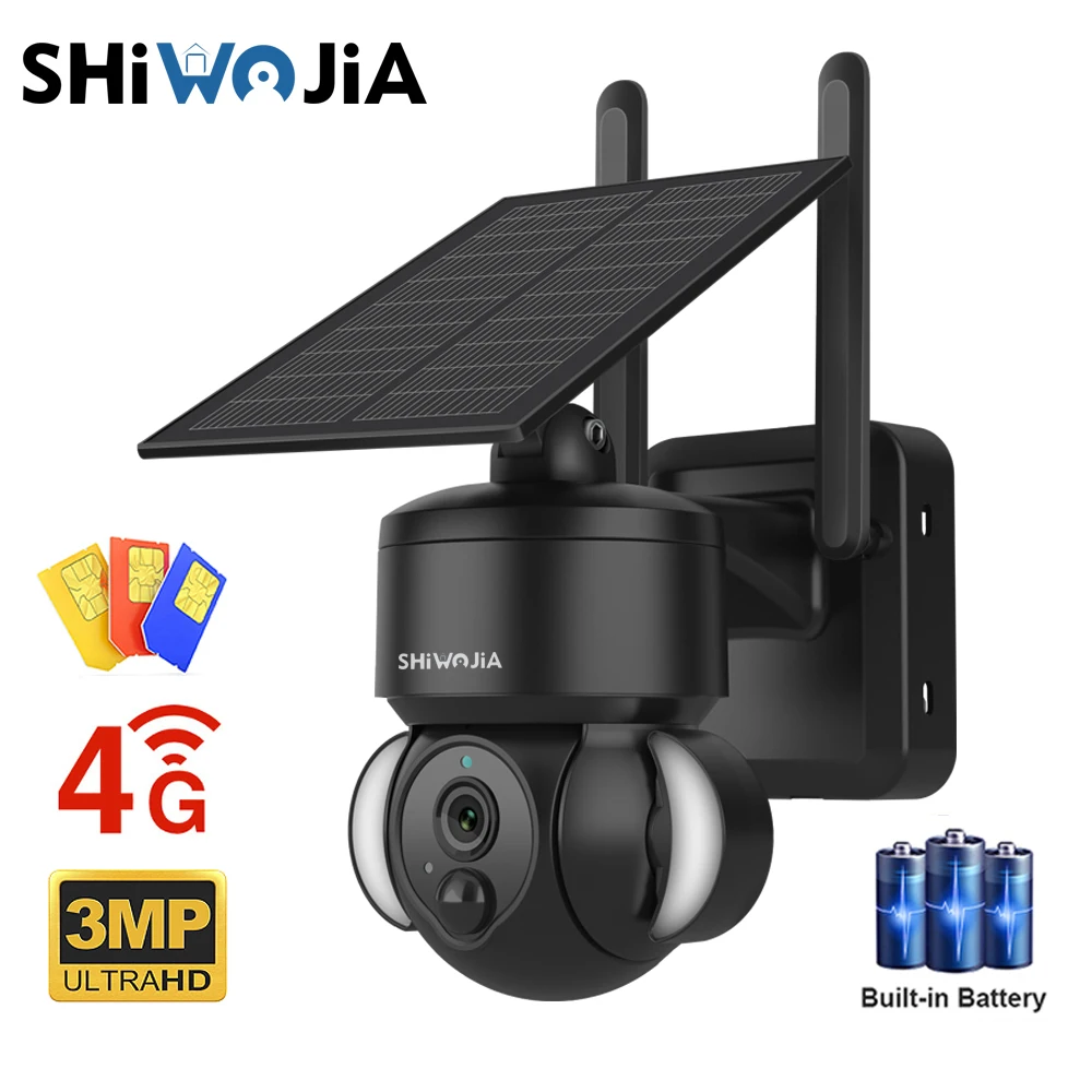 

SHIWOJIA Outdoor wifi/4G Sim Card Camera Mini Solar Panel Security Surveillance Camera 7500mAh IP66 Wireless 2 Way Talk Detect