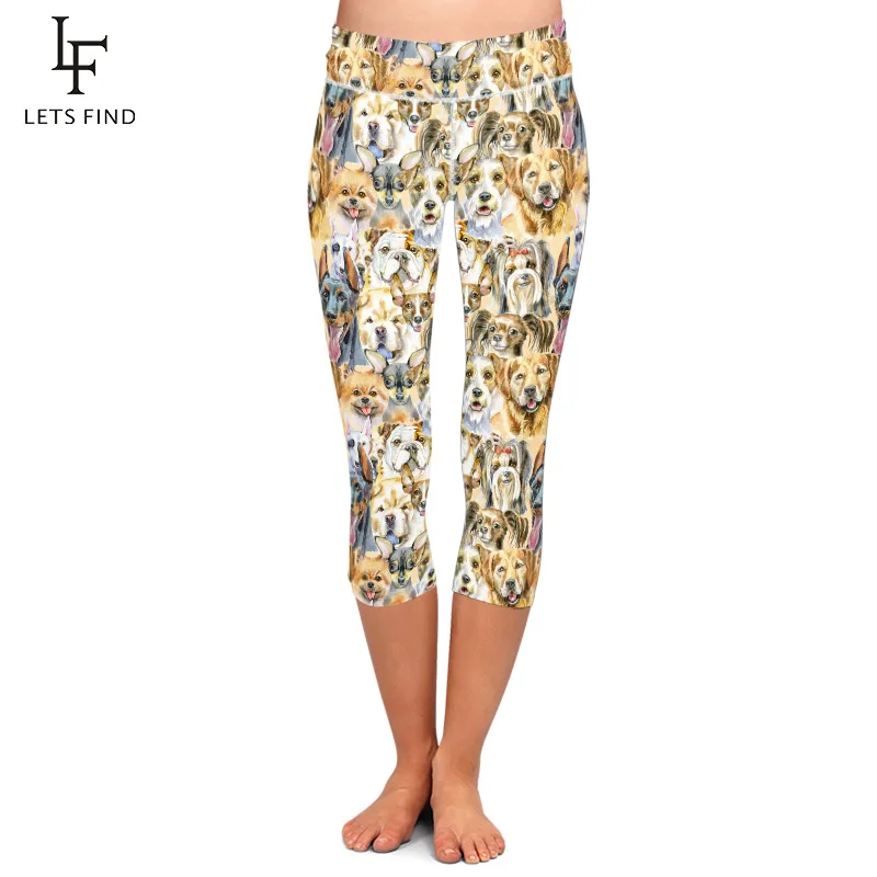 

LETSFIND New Arrival 3D Animals Dogs Digital Printing Capri Leggings High Waist Women Fitness Stretch Leggings