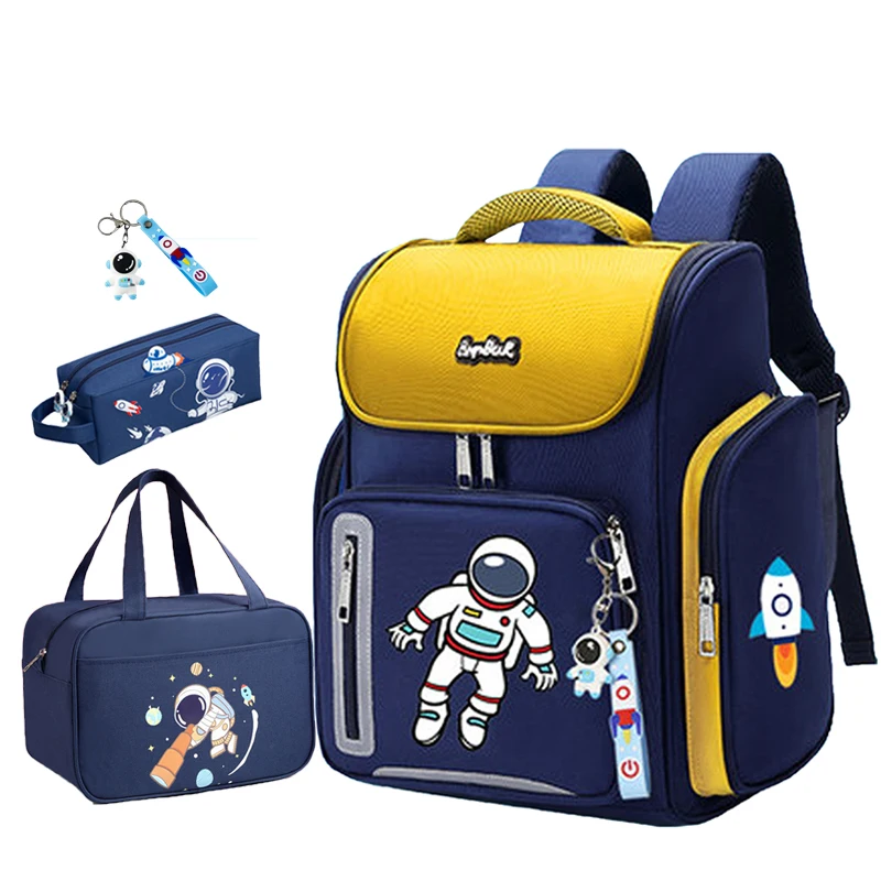 

Boy School Backpack Kit Astronaut Schoolbag Elementary Student Backpack Child Boys Girls Book Bag Lunchbox Mochila