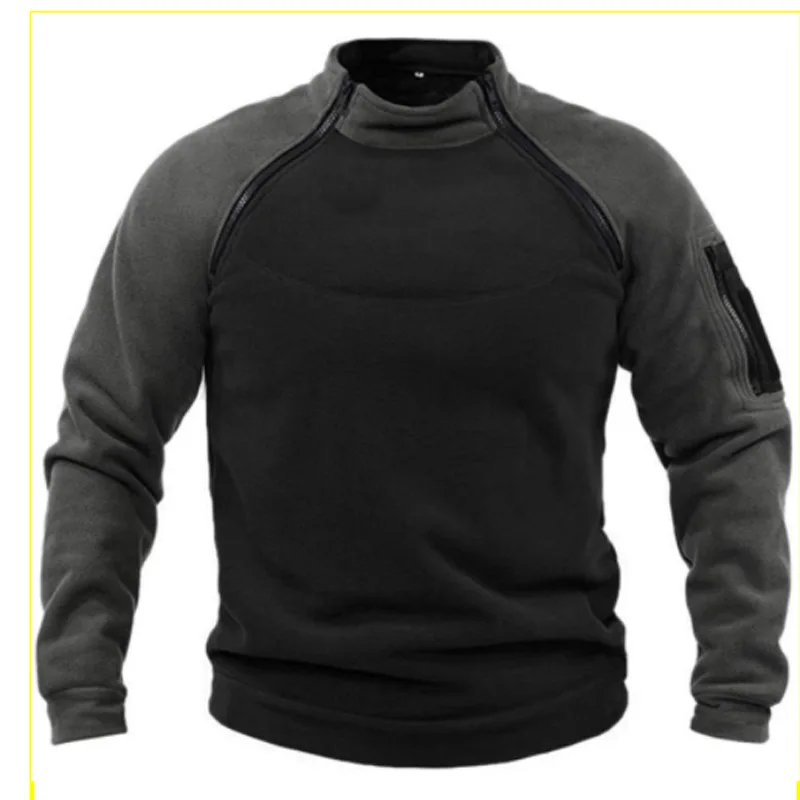 2023 Standing Collar Men's Sweater Spring and Autumn Loose Double Sleeve Colored Outdoor Thermal Breathable Tactical Men's Top