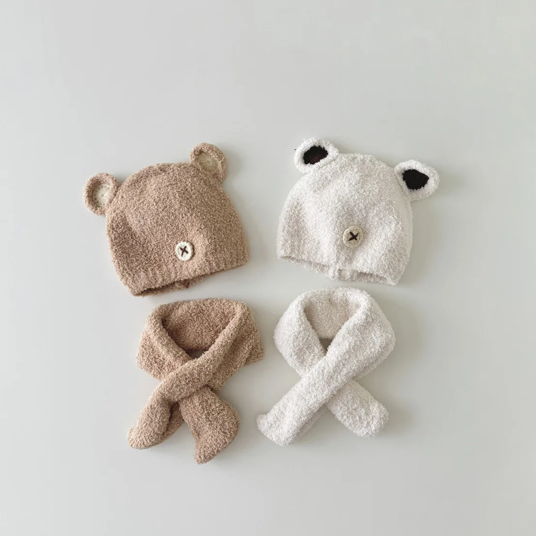  모자 귀여운 곰 인스 스카프 세트, 5-28 개월  어린이 따뜻한 봉제 스카프, 소년 소녀 도매