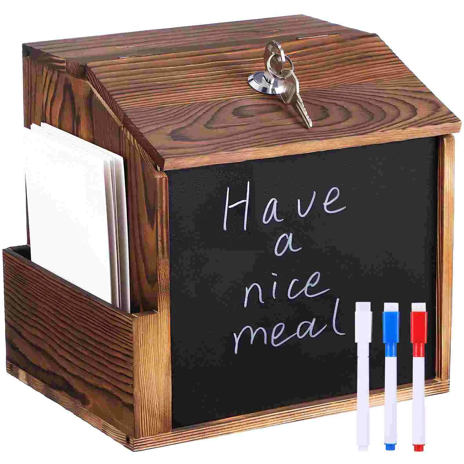 Suggestion Box Wall Mount Ballot Box Donation Box Fundraising Box with Lock and Brochure Holder